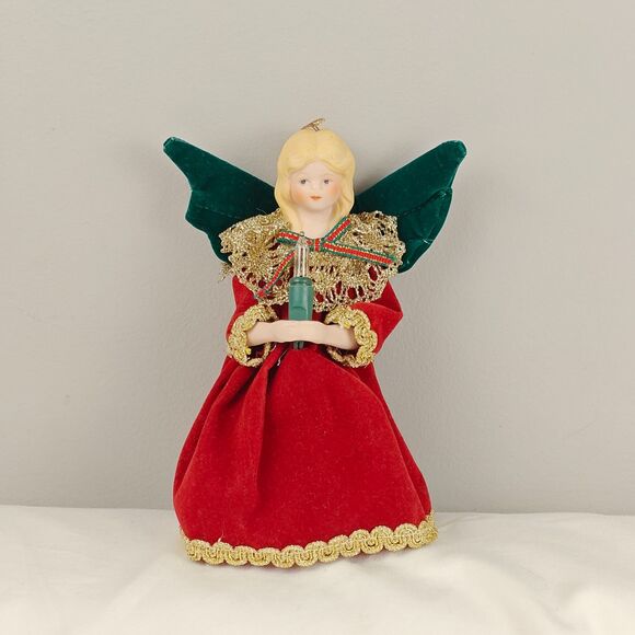 Vintage Christmas Angel Light-Up Candle Ornament Red Green Gold - Picture 2 of 8